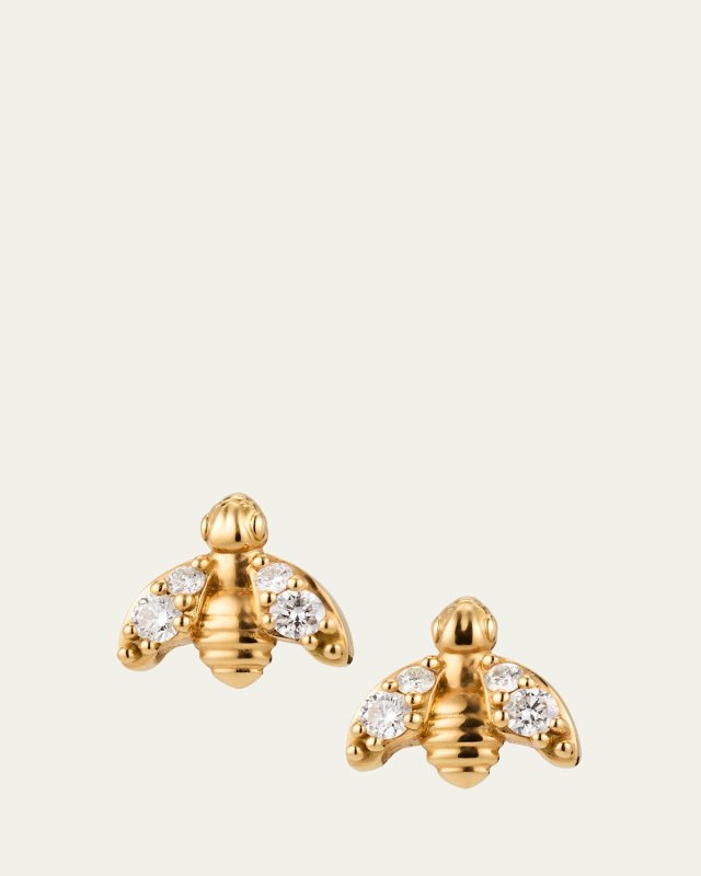 18K Bee Stud Earrings with Diamonds